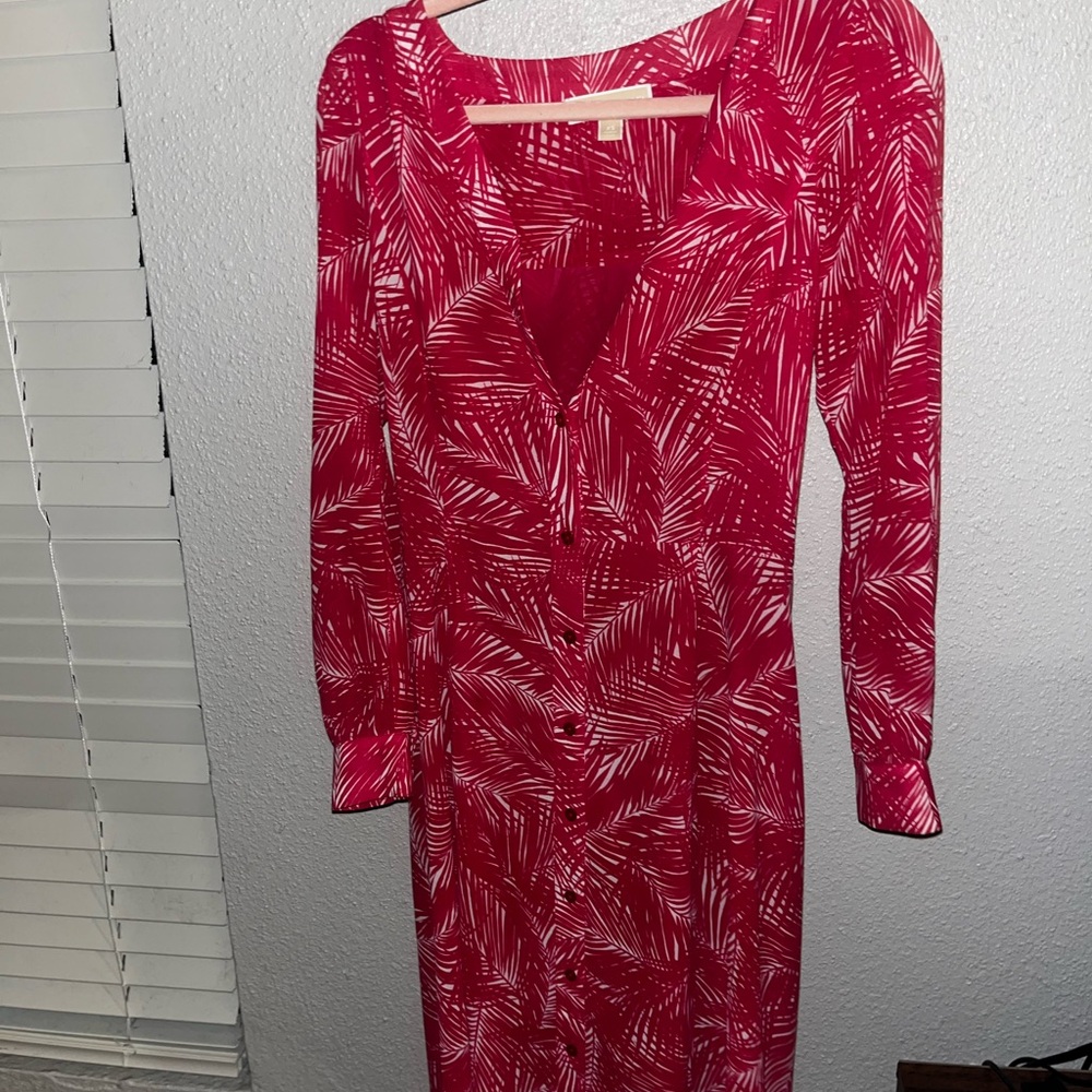 Elegant Red Leaf Print Dress